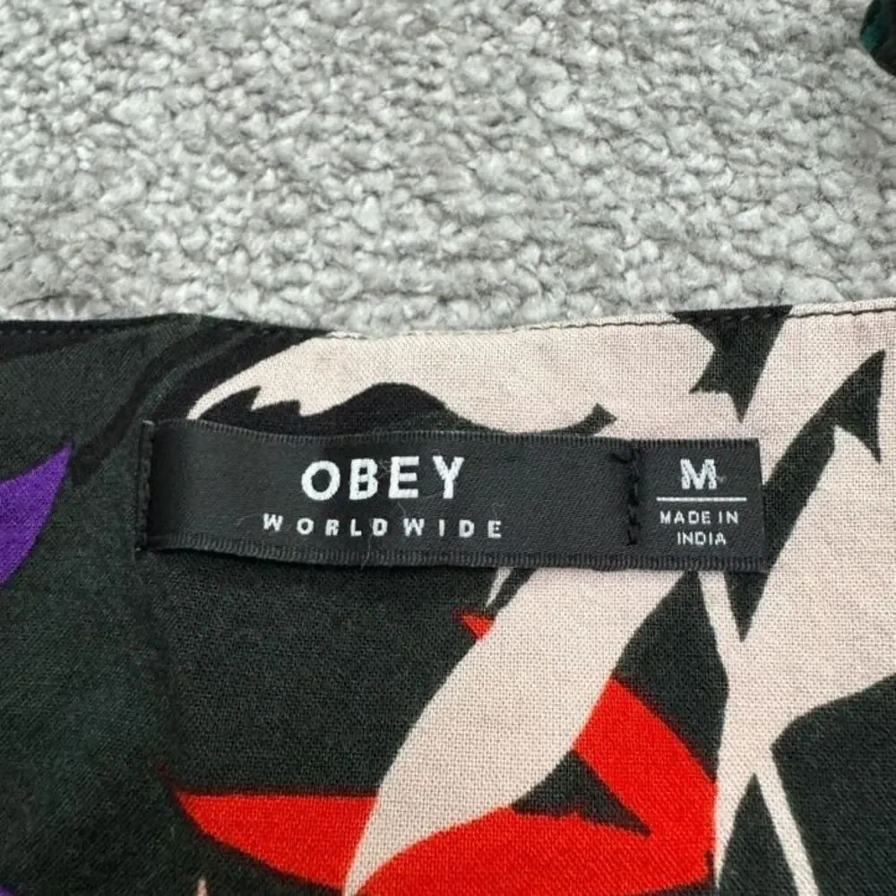 Obey Worldwide Botanical Leaf Print Mini Dress Womens Medium Multi Floral Boho